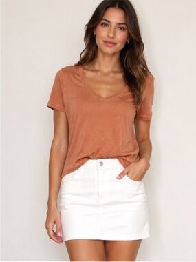 Aritzia Babaton V-neck Baseball hem Tee Pink Mauve Rose Cap Sleeve XS